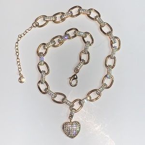 HEART PENDENT CHAIN LINK NECKLACE GOLD TONE